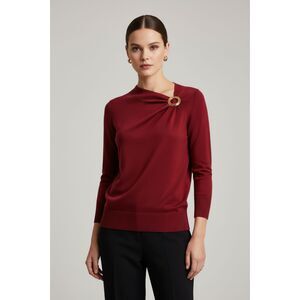 Josephine Chaus Deep Red Silk Blend 3/4 Sleeve Sweater with Ring Detail Size L